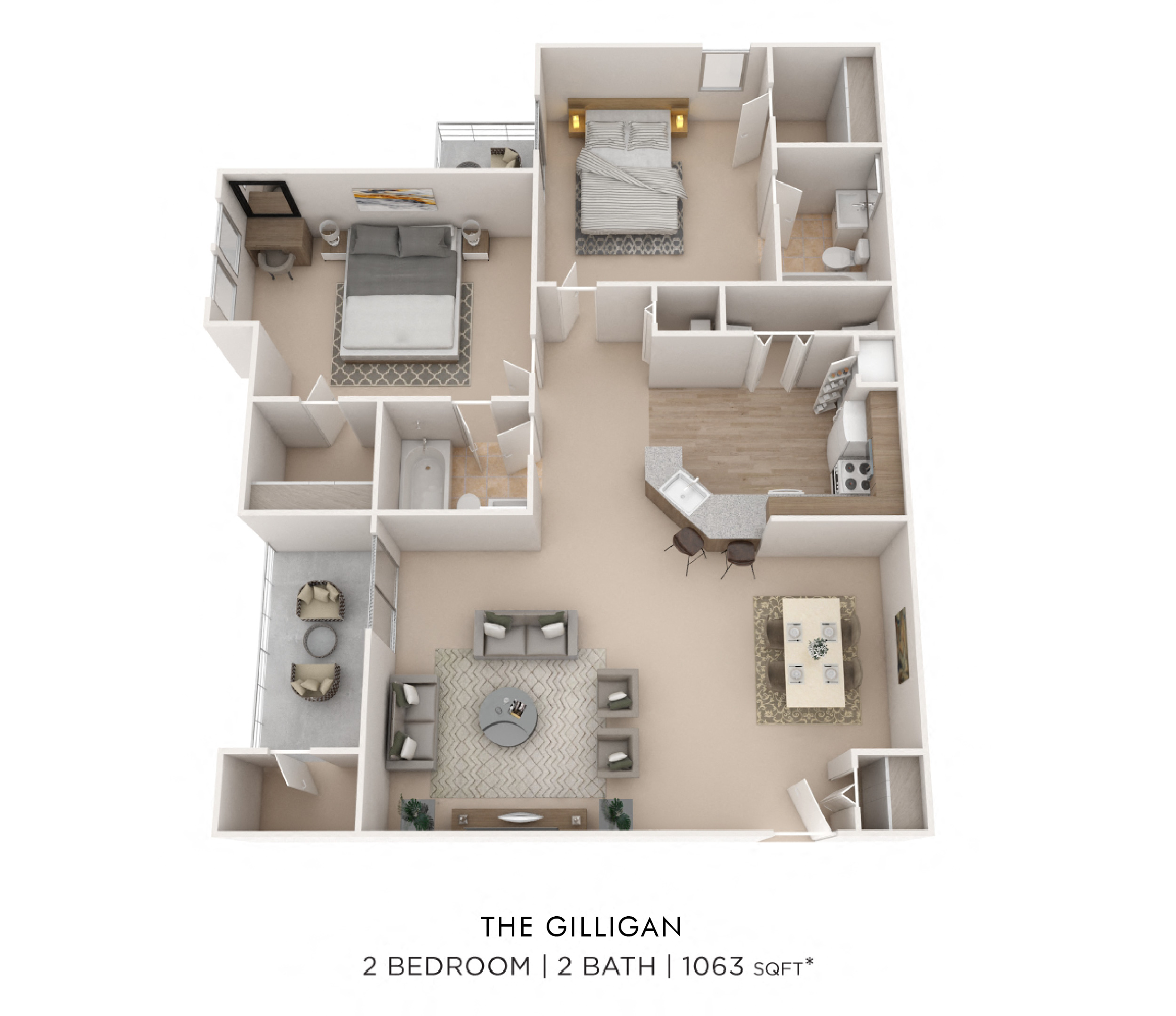 Floor plan for 2 beds, 2 baths, 1183 sqft